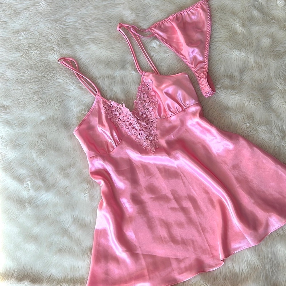 Vintage Cinema Etoile Satin Bubblegum Babydoll Set